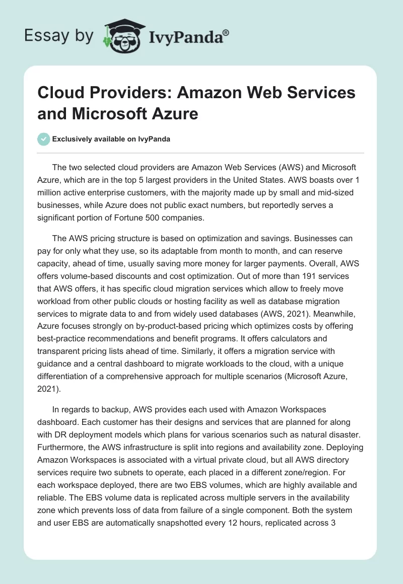 Cloud Providers: Amazon Web Services and Microsoft Azure. Page 1