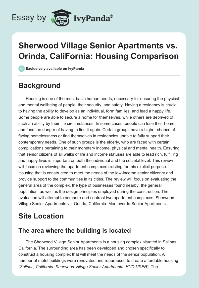 Sherwood Village Senior Apartments vs. Orinda, CaliFornia: Housing Comparison. Page 1