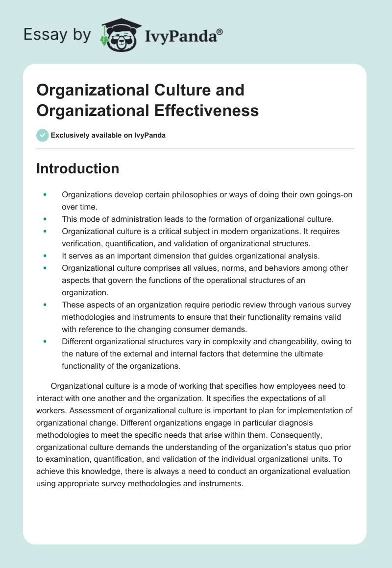 Organizational Culture and Organizational Effectiveness. Page 1