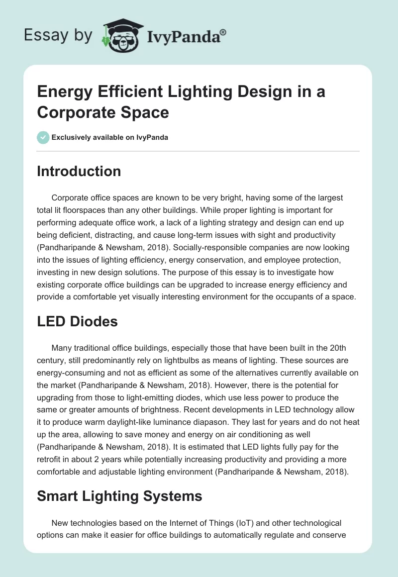 Energy Efficient Lighting Design in a Corporate Space. Page 1