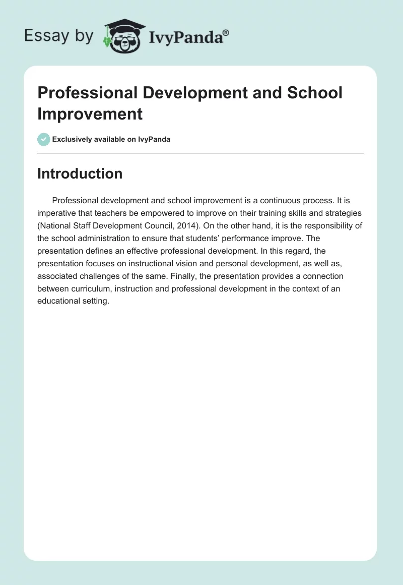 Professional Development and School Improvement. Page 1