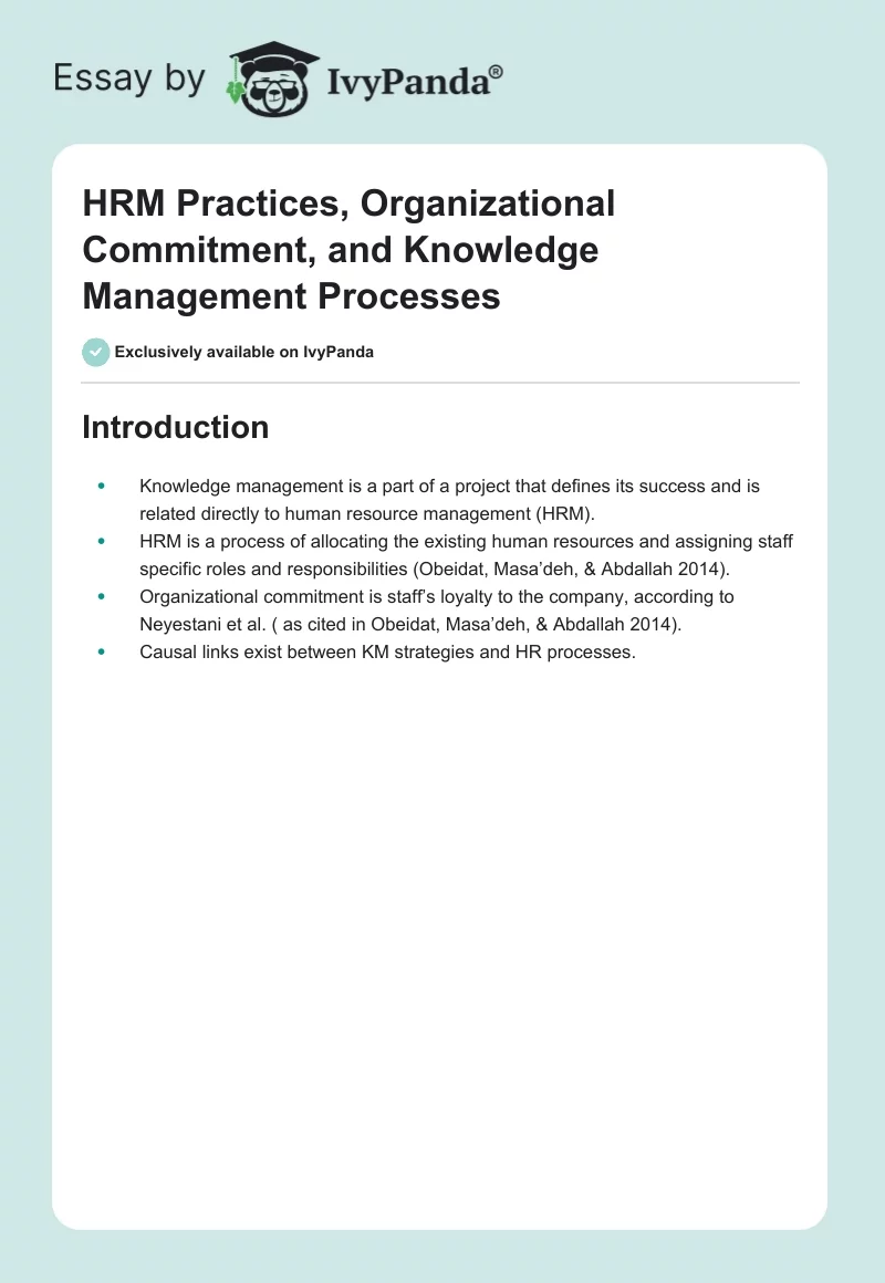 HRM Practices, Organizational Commitment, and Knowledge Management Processes. Page 1