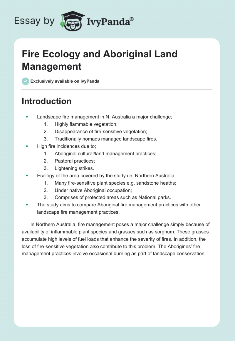 Fire Ecology and Aboriginal Land Management. Page 1