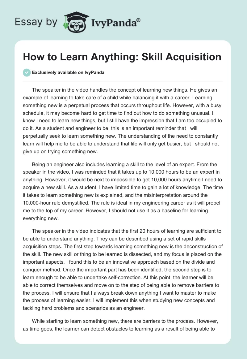 How to Learn Anything: Skill Acquisition. Page 1