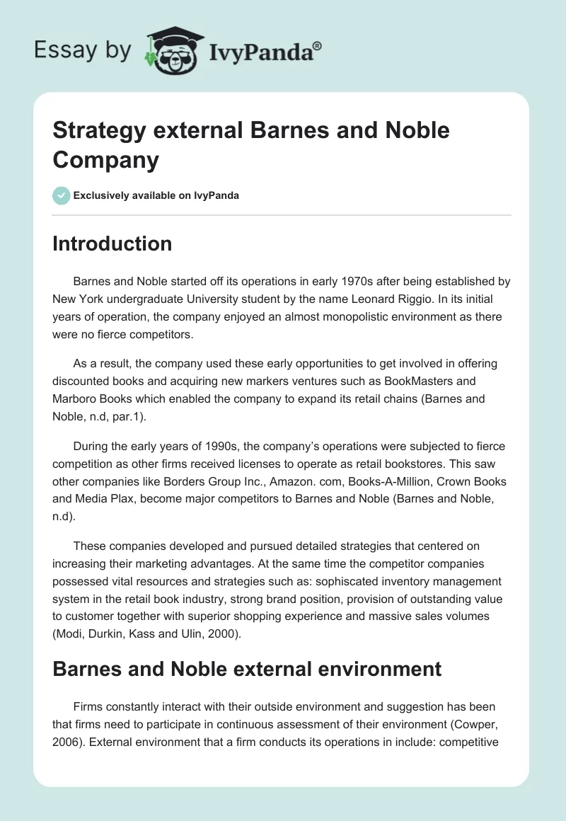 Strategy external Barnes and Noble Company. Page 1