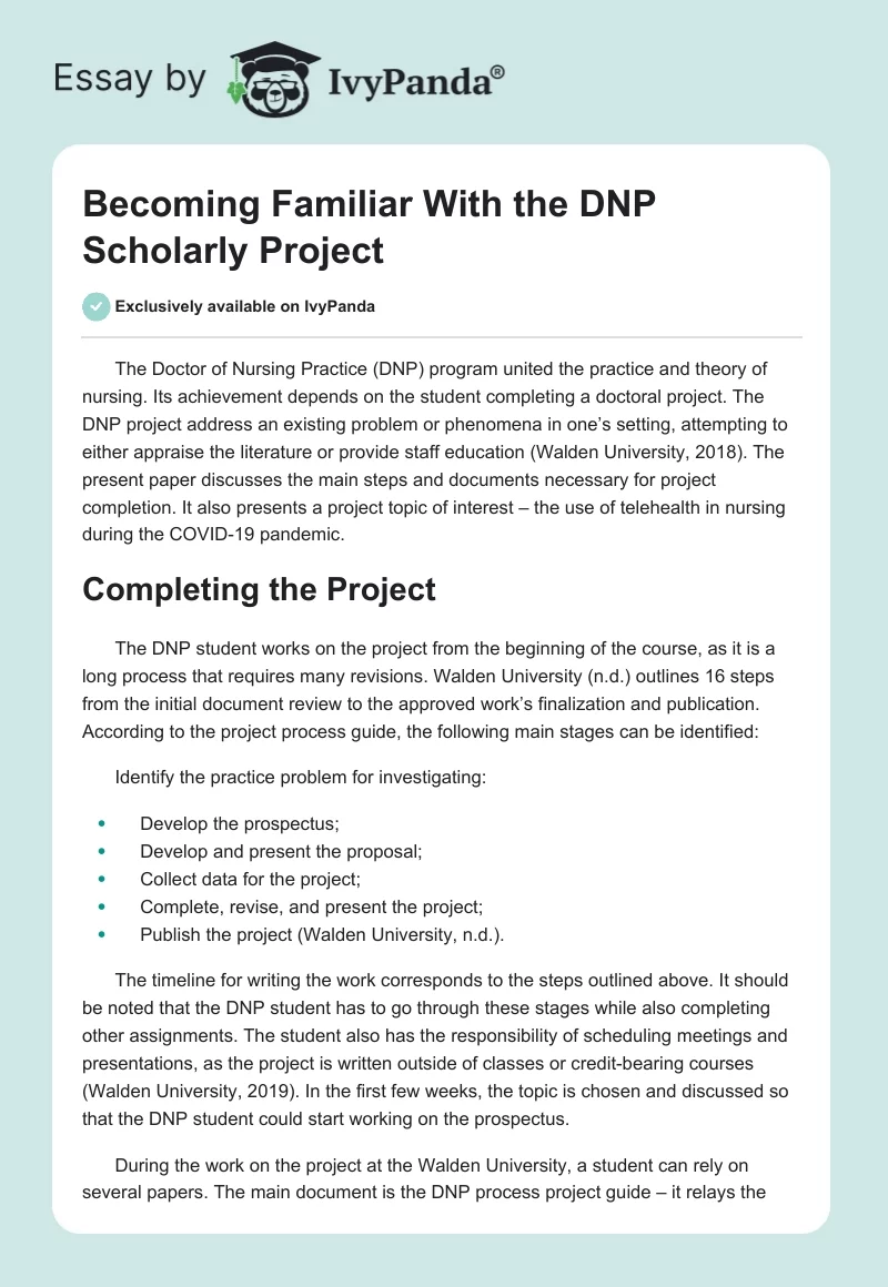 Becoming Familiar With the DNP Scholarly Project. Page 1