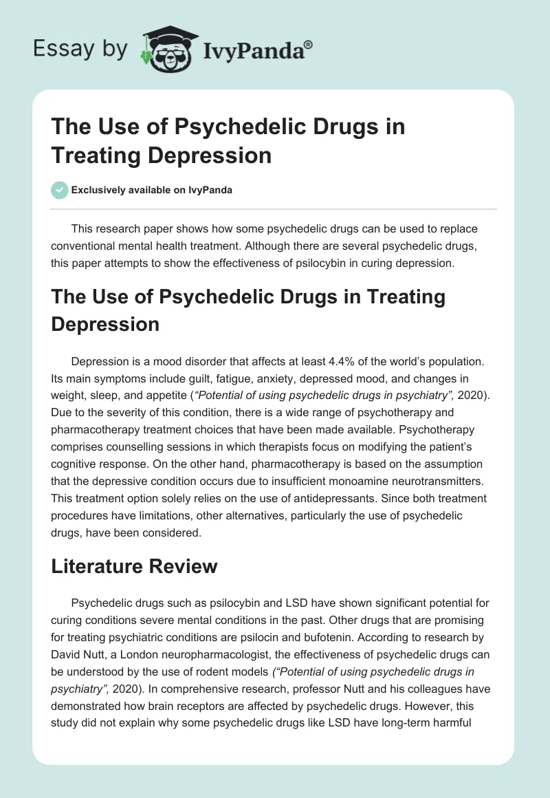 The Use of Psychedelic Drugs in Treating Depression. Page 1