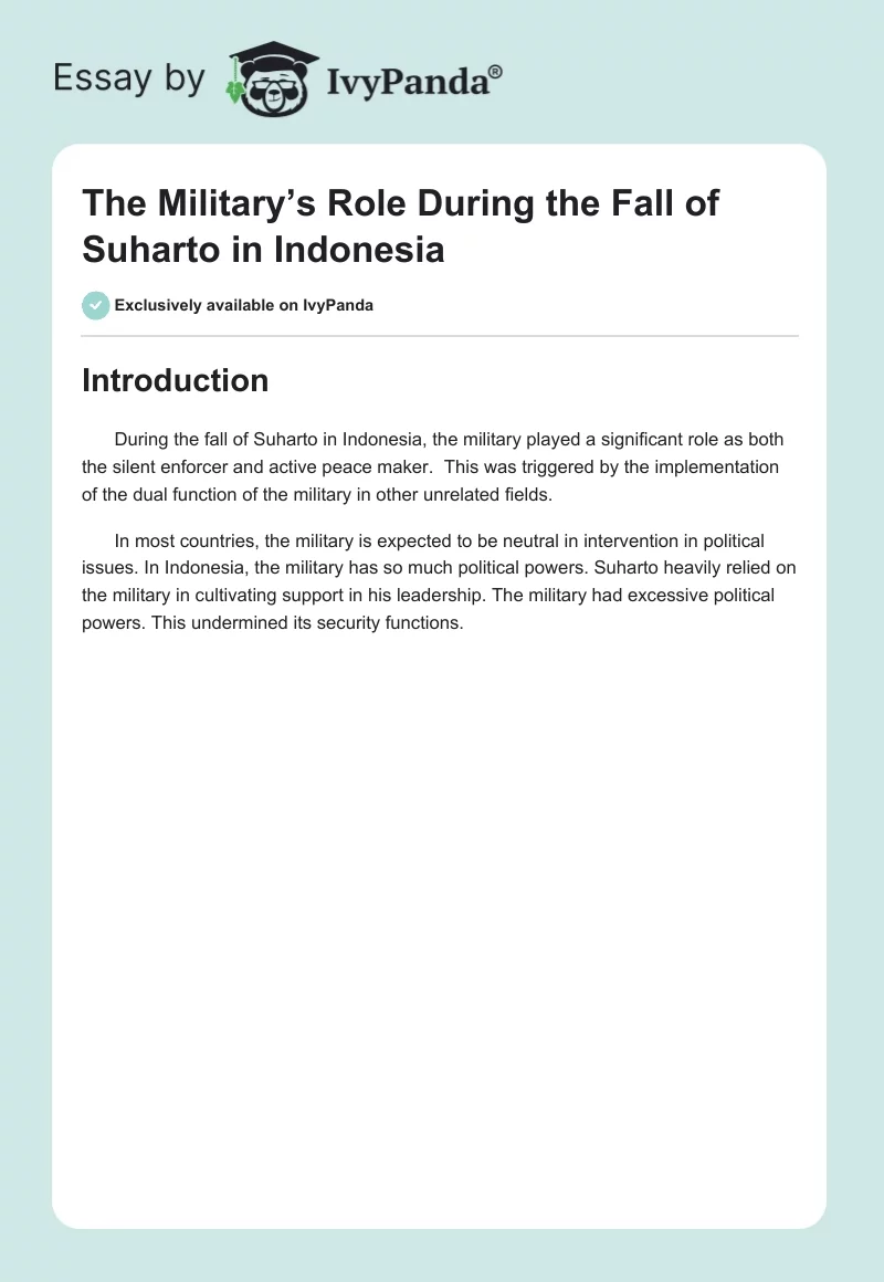 The Military’s Role During the Fall of Suharto in Indonesia. Page 1