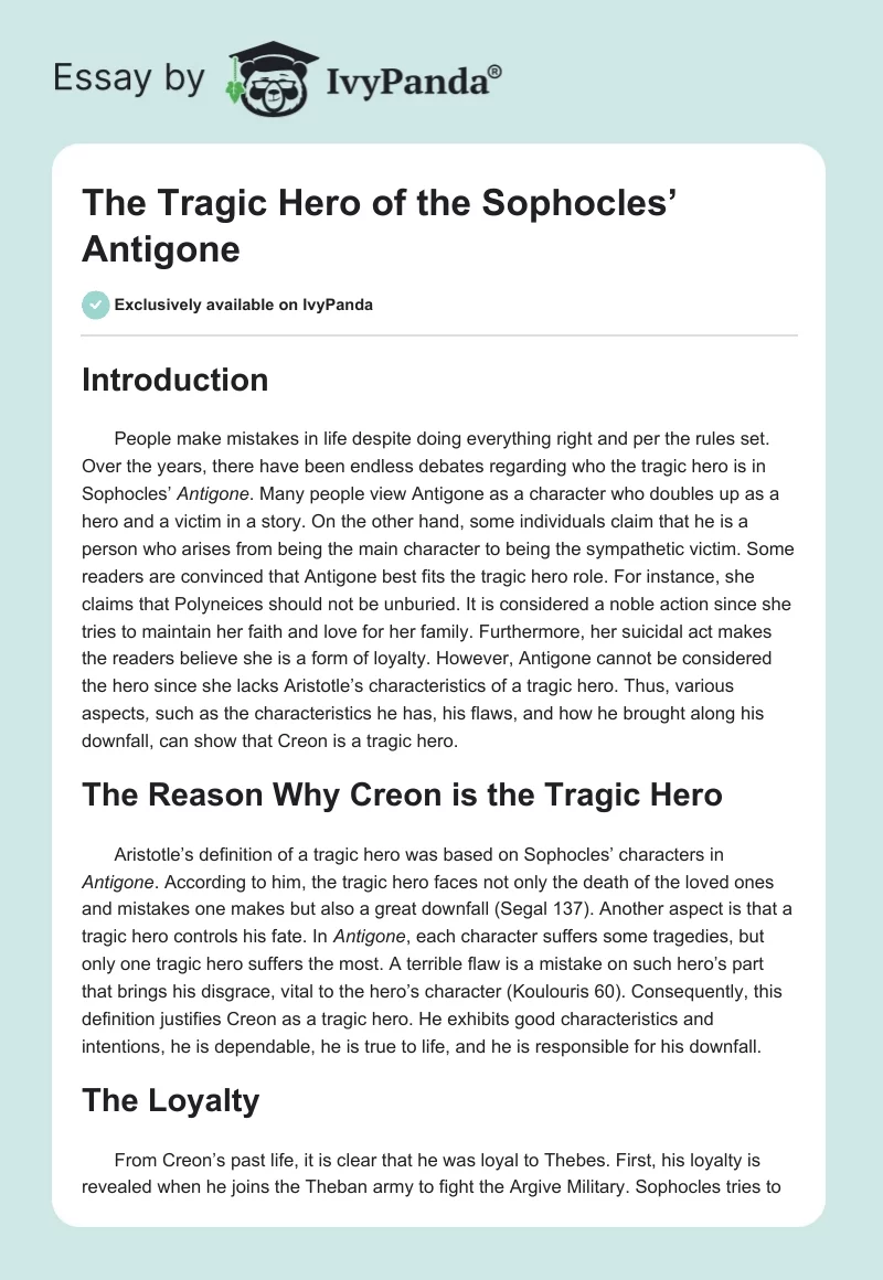 The Tragic Hero of the Sophocles’ "Antigone". Page 1