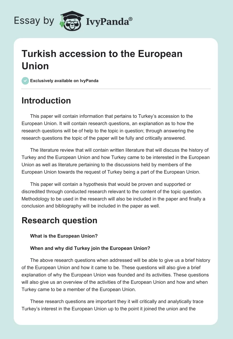 Turkish accession to the European Union. Page 1