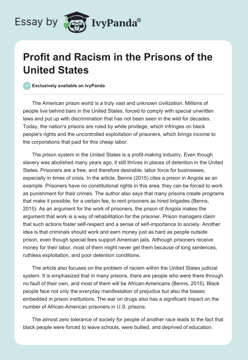 Profit and Racism in the Prisons of the United States. Page 1