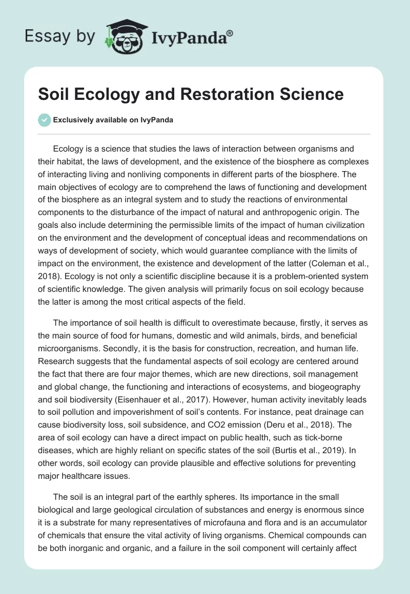 Soil Ecology and Restoration Science. Page 1