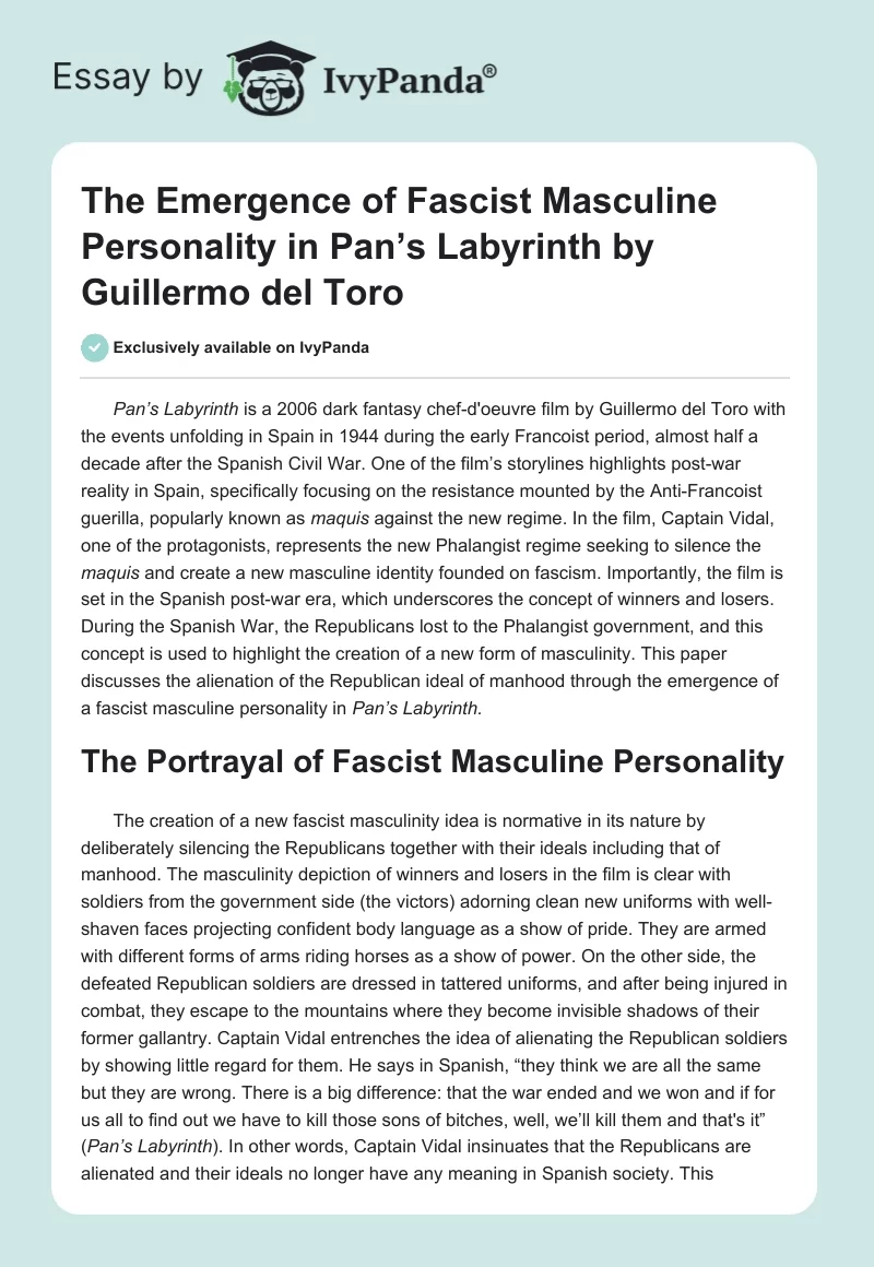 The Emergence of Fascist Masculine Personality in "Pan’s Labyrinth" by Guillermo del Toro. Page 1