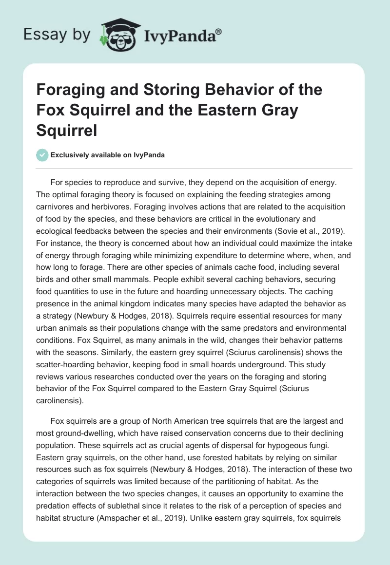 Foraging and Storing Behavior of the Fox Squirrel and the Eastern Gray Squirrel. Page 1