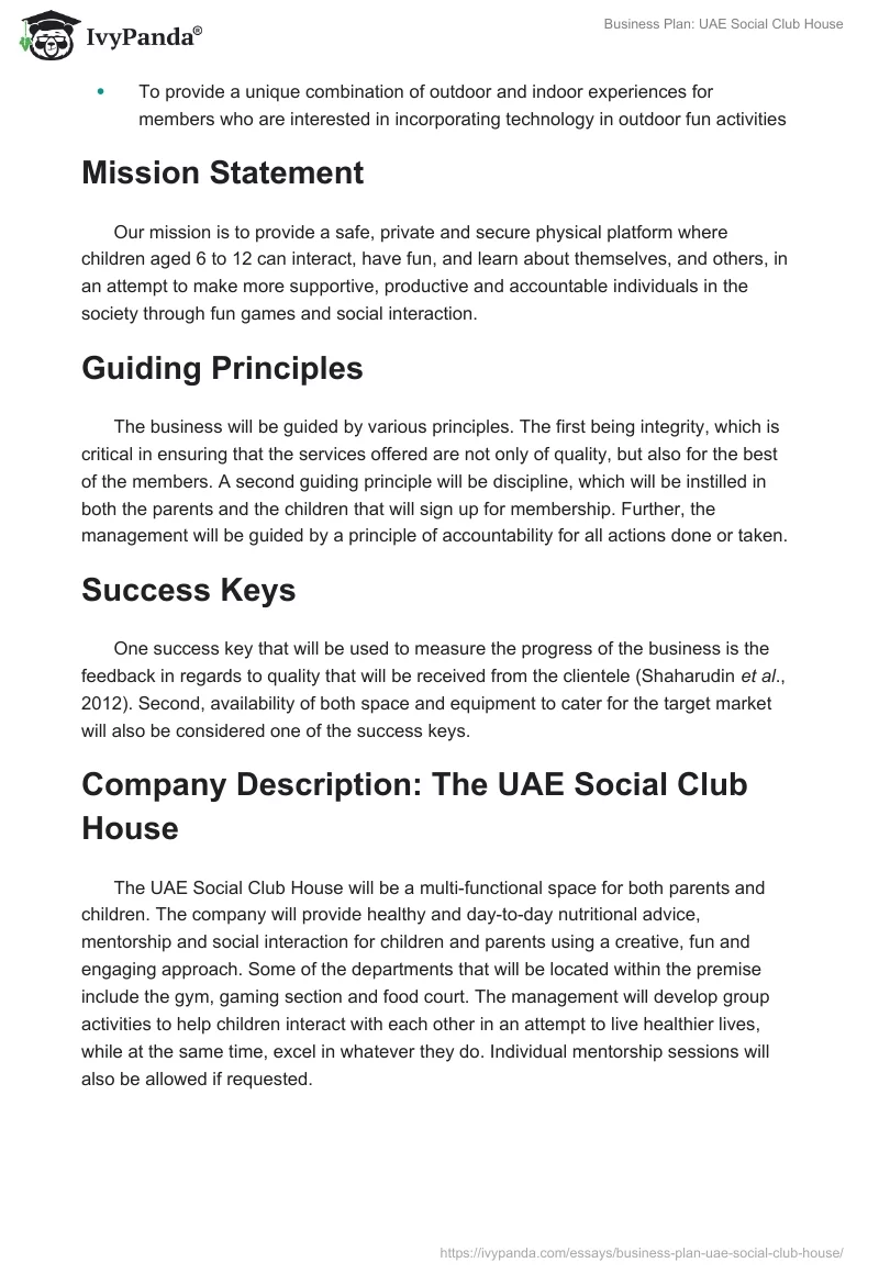 Business Plan: UAE Social Club House. Page 2