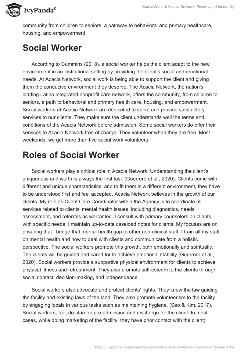 Social Work at Acacia Network: Poverty and Inequality. Page 2