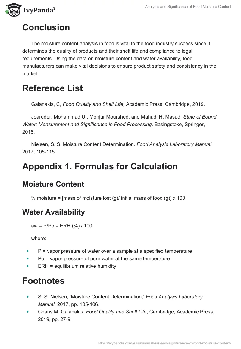 Analysis and Significance of Food Moisture Content. Page 4