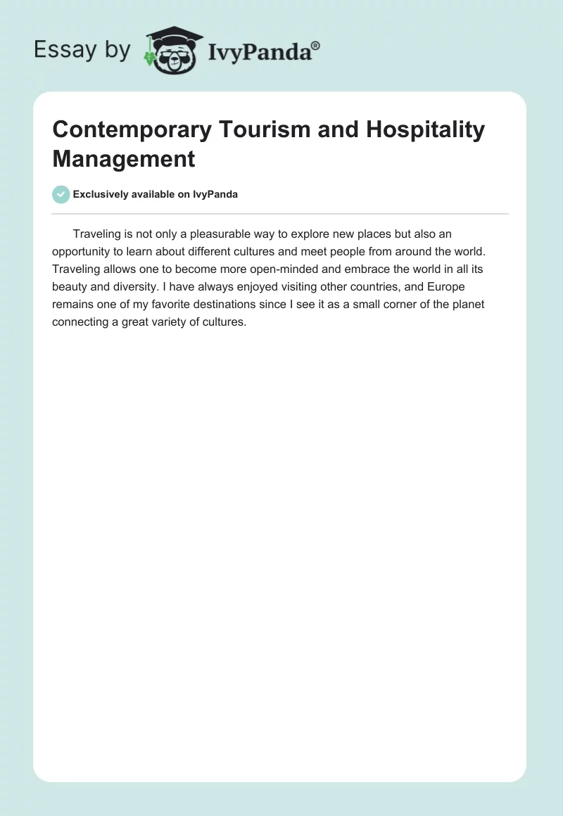 Contemporary Tourism and Hospitality Management. Page 1