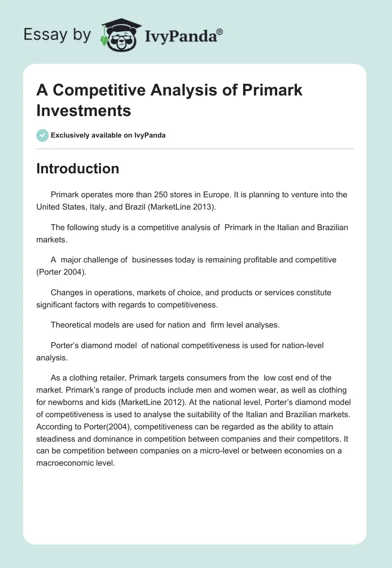 A Competitive Analysis of Primark Investments. Page 1