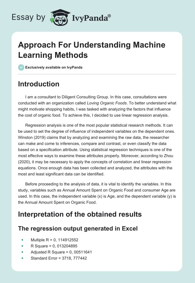 Approach For Understanding Machine Learning Methods. Page 1