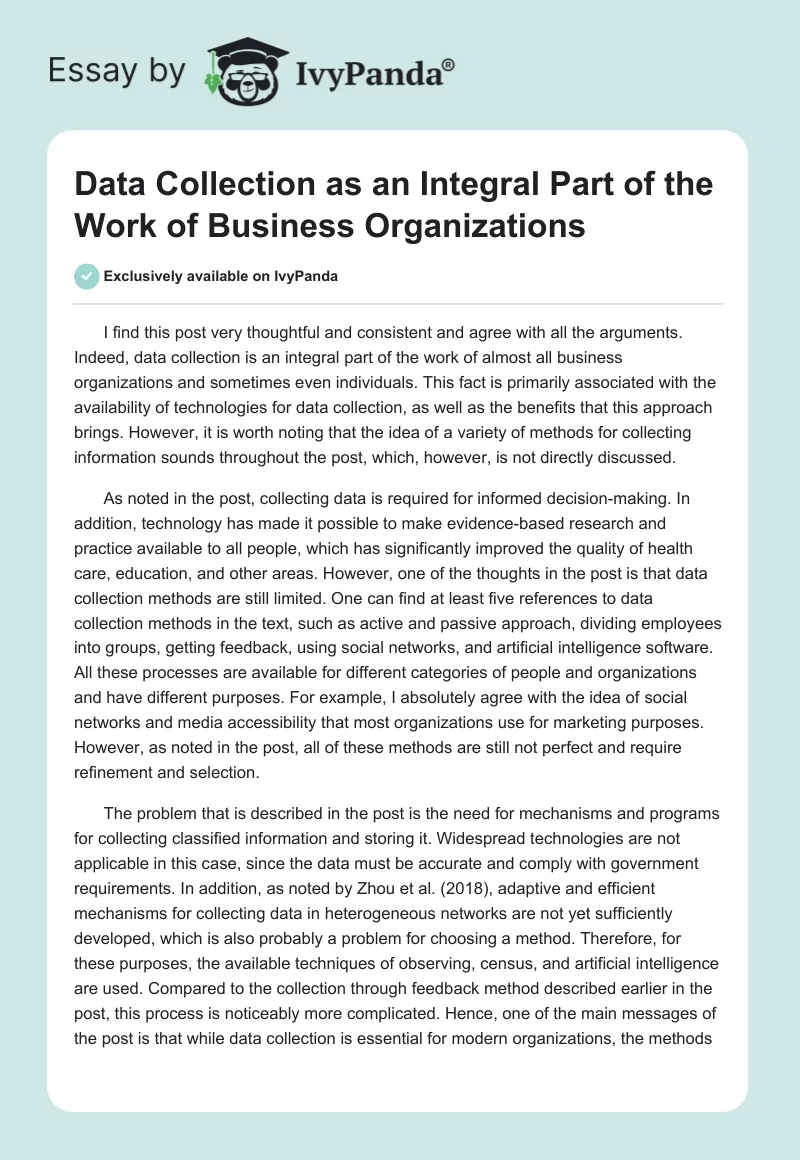 Data Collection as an Integral Part of the Work of Business Organizations. Page 1