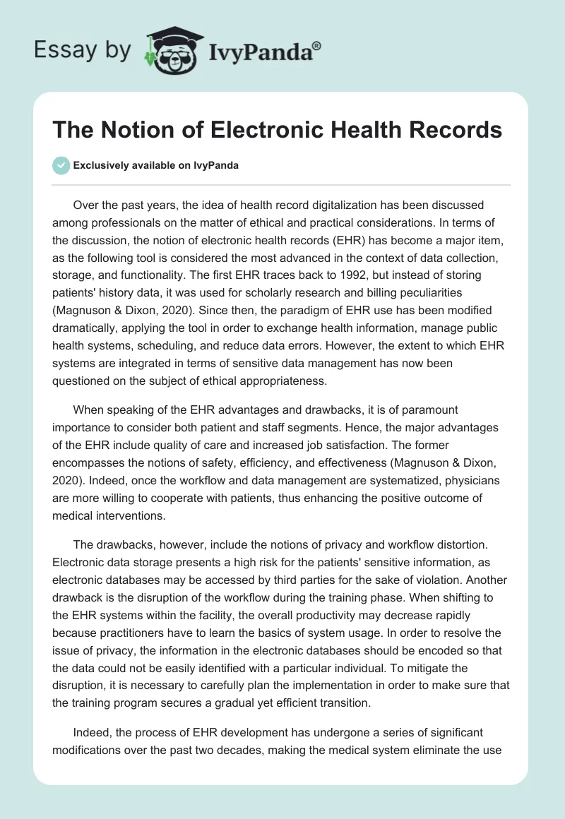 The Notion of Electronic Health Records. Page 1