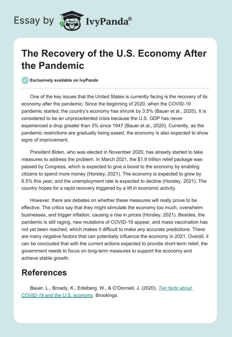 The Recovery of the US Economy After the Pandemic. Page 1