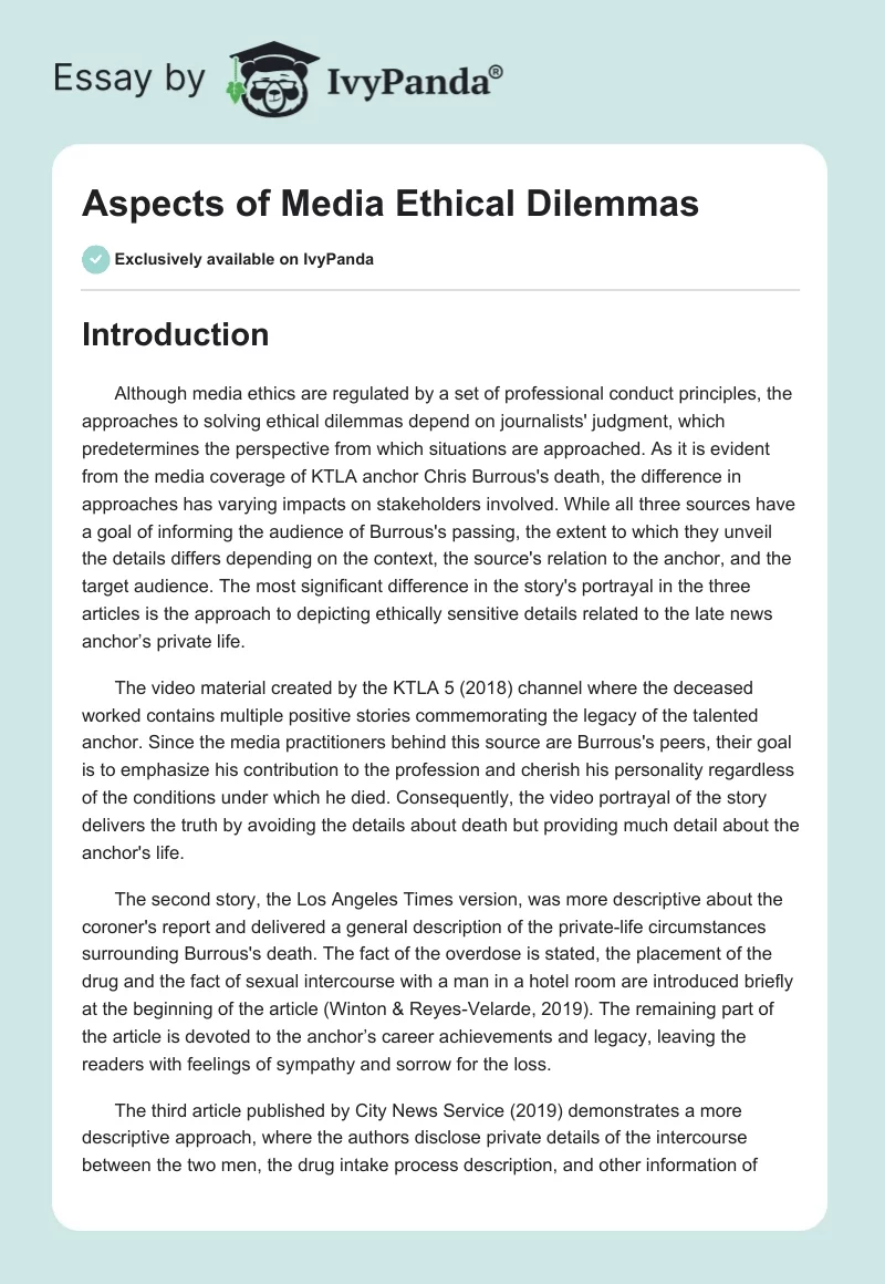 Aspects of Media Ethical Dilemmas. Page 1