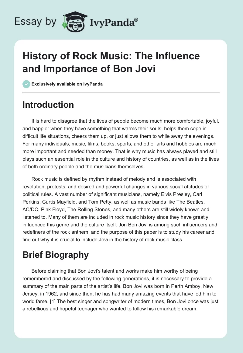 History of Rock Music: The Influence and Importance of Bon Jovi. Page 1
