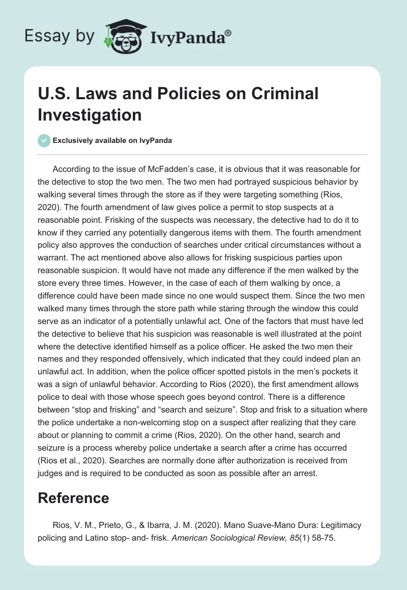 U.S. Laws and Policies on Criminal Investigation. Page 1