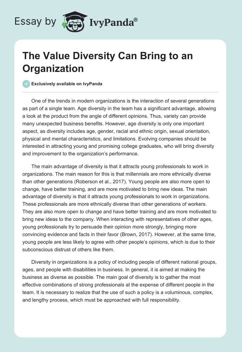 The Value Diversity Can Bring to an Organization. Page 1
