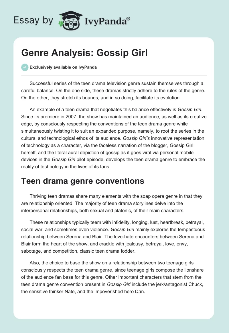 Genre Analysis: Gossip Girl. Page 1