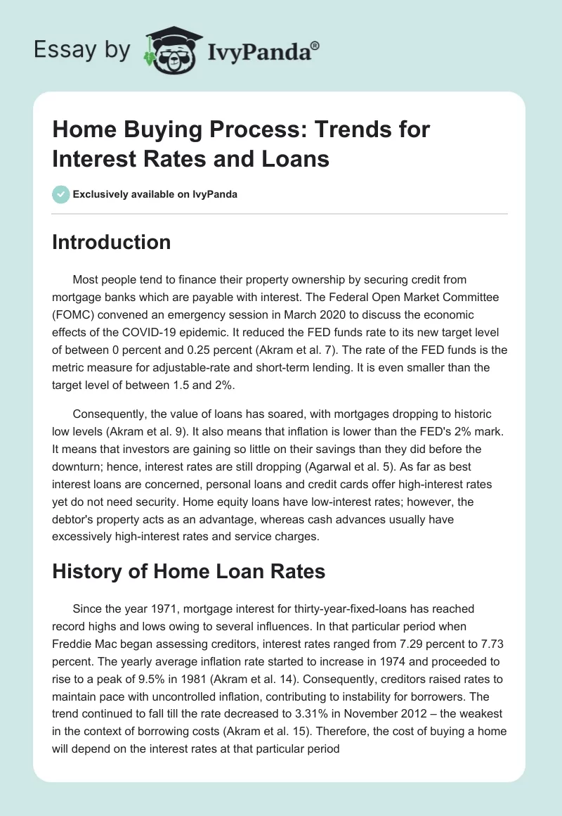 Home Buying Process: Trends for Interest Rates and Loans. Page 1