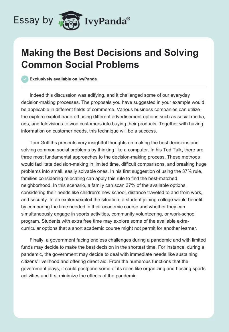 Making the Best Decisions and Solving Common Social Problems. Page 1
