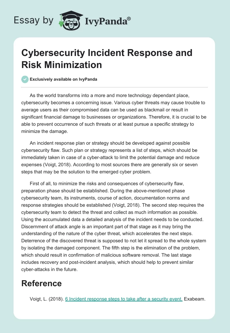 Cybersecurity Incident Response and Risk Minimization. Page 1