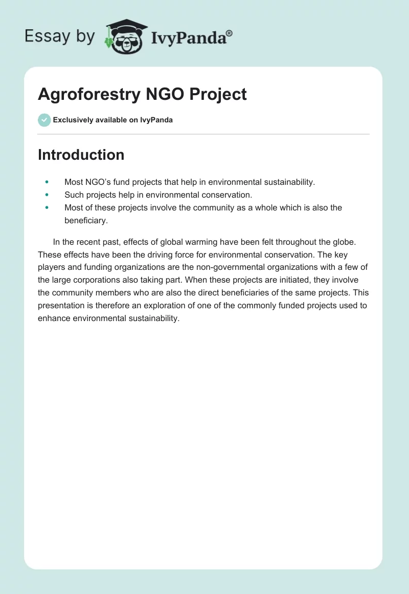 Agroforestry NGO Project. Page 1