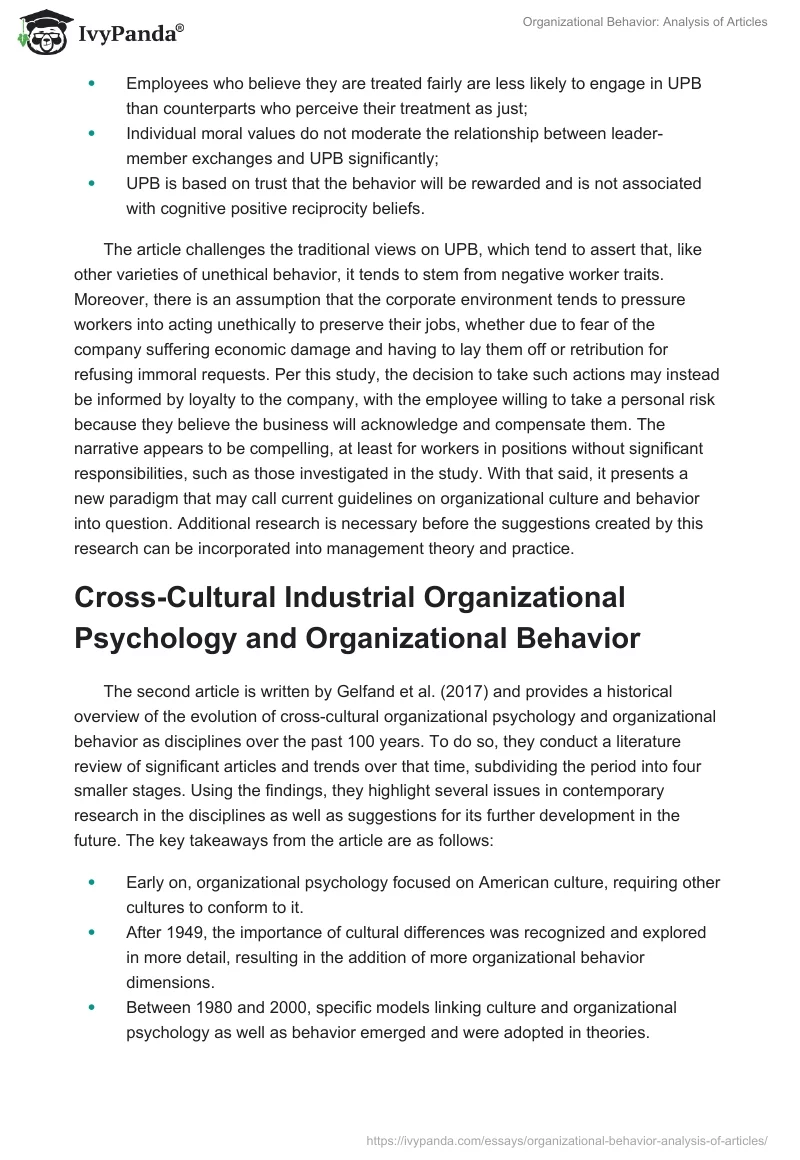 Organizational Behavior: Analysis of Articles. Page 2