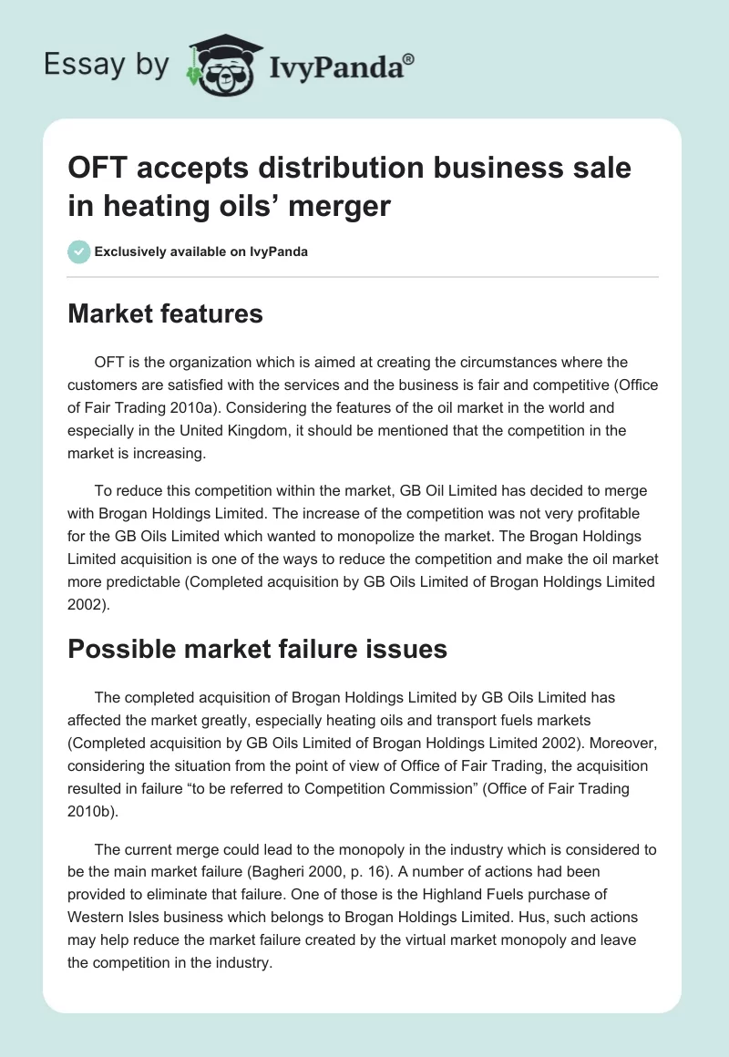 OFT Accepts Distribution Business Sale in Heating Oils’ Merger. Page 1