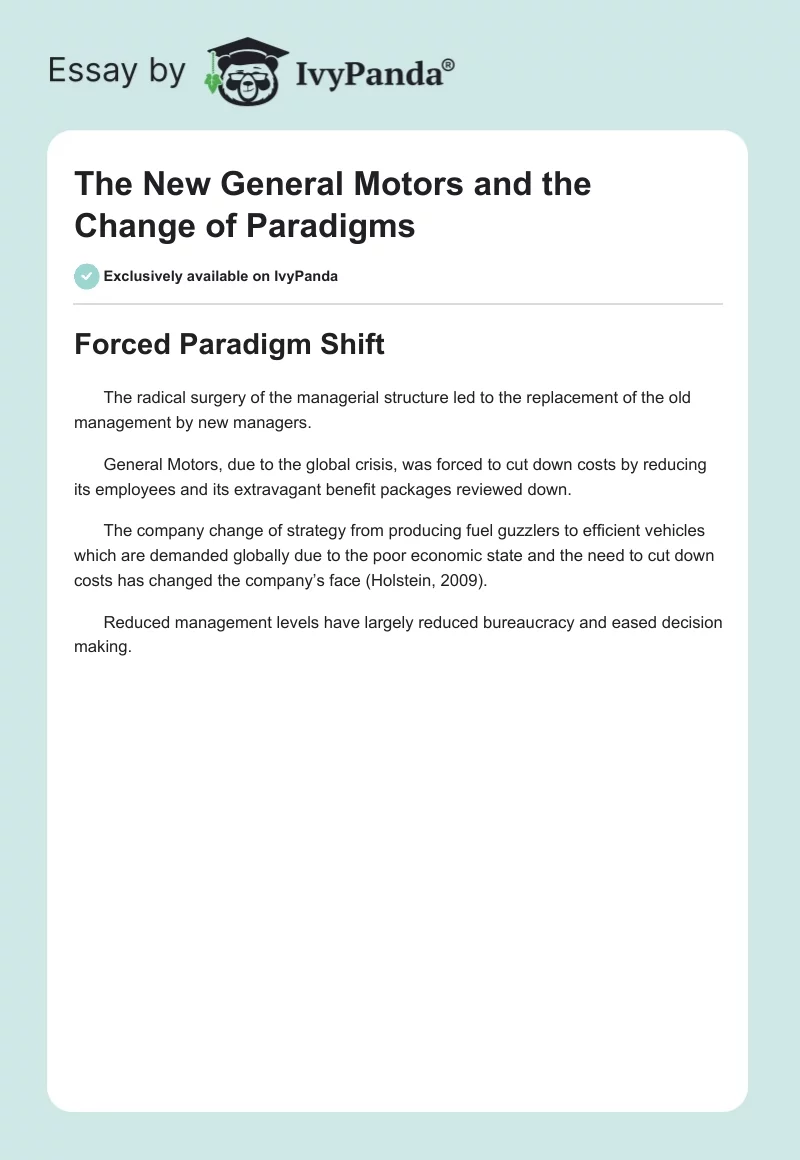 The New General Motors and the Change of Paradigms. Page 1