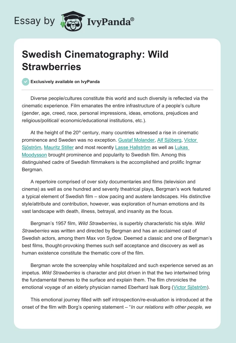 Swedish Cinematography: Wild Strawberries. Page 1