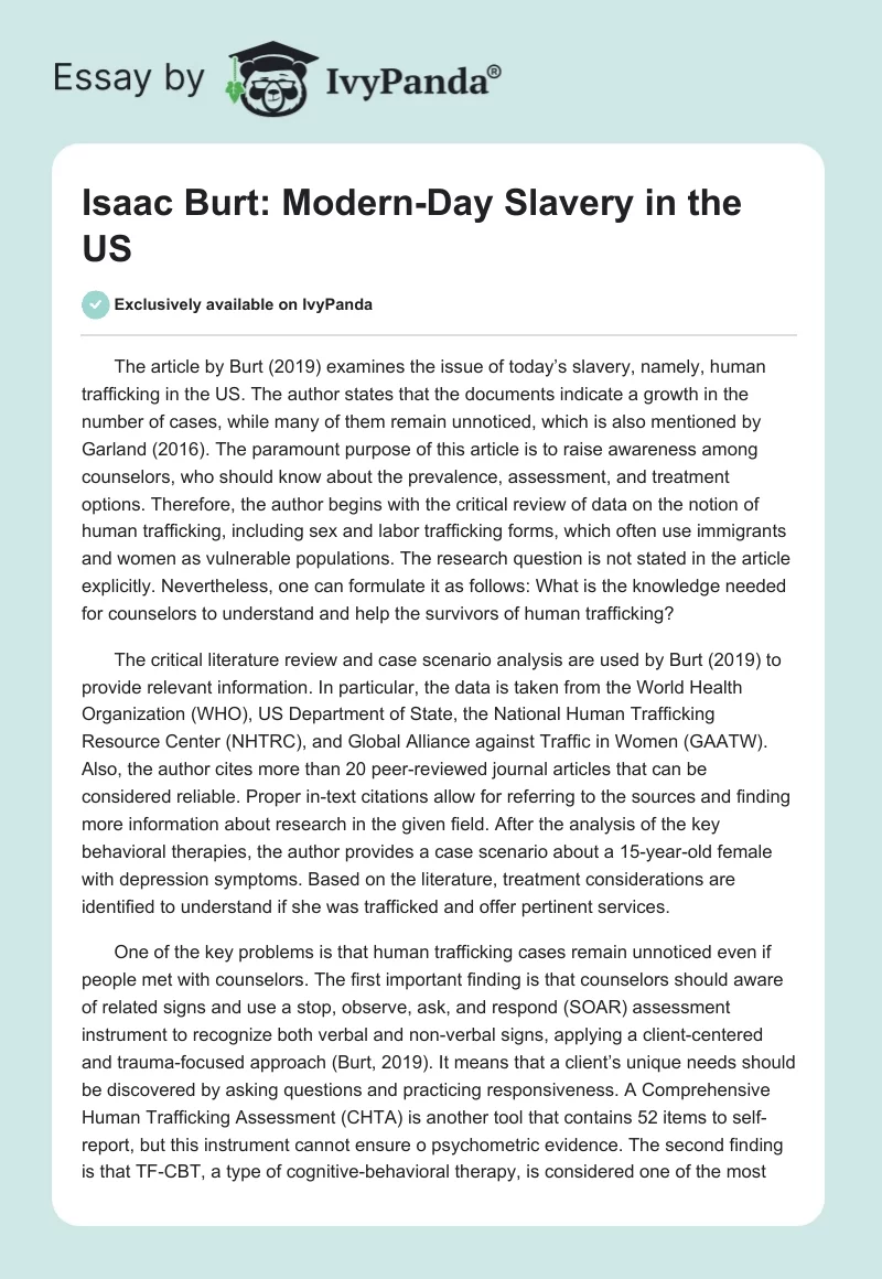 Isaac Burt: Modern-Day Slavery in the US. Page 1