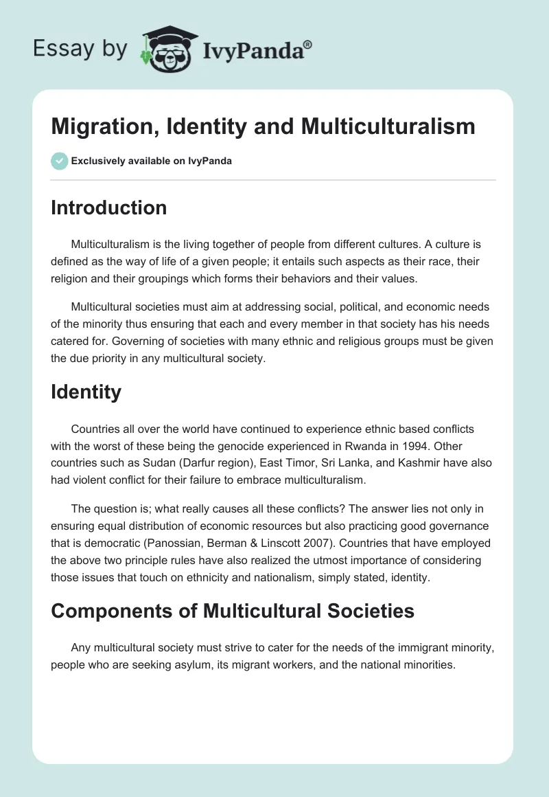 Migration, Identity and Multiculturalism. Page 1