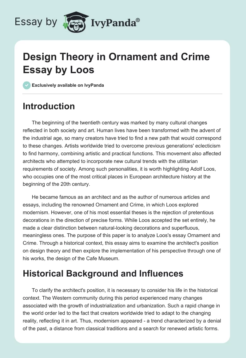 Design Theory in "Ornament and Crime" Essay by Loos. Page 1