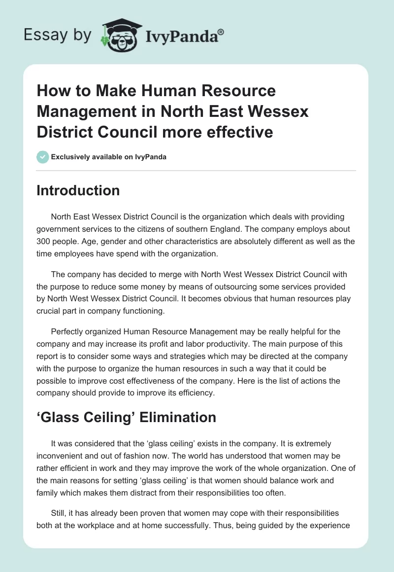 How to Make Human Resource Management in North East Wessex District Council more effective. Page 1