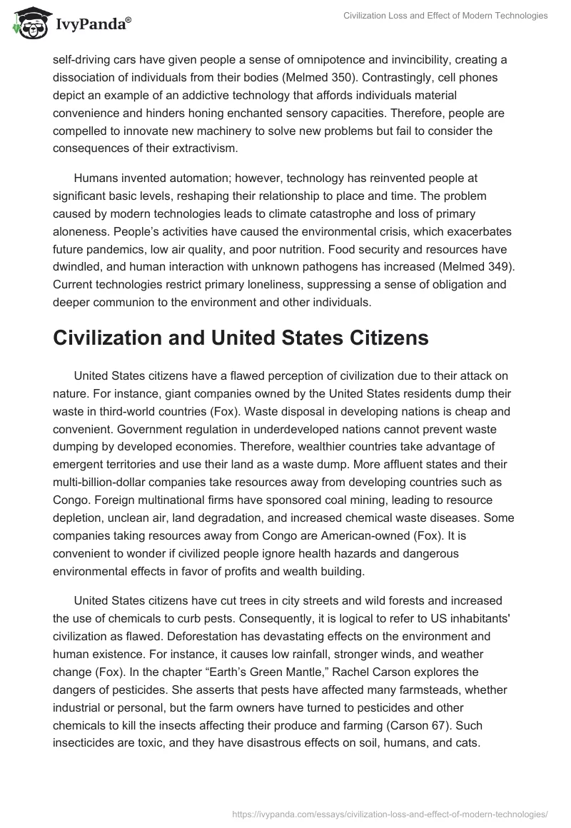 Civilization Loss and Effect of Modern Technologies. Page 2