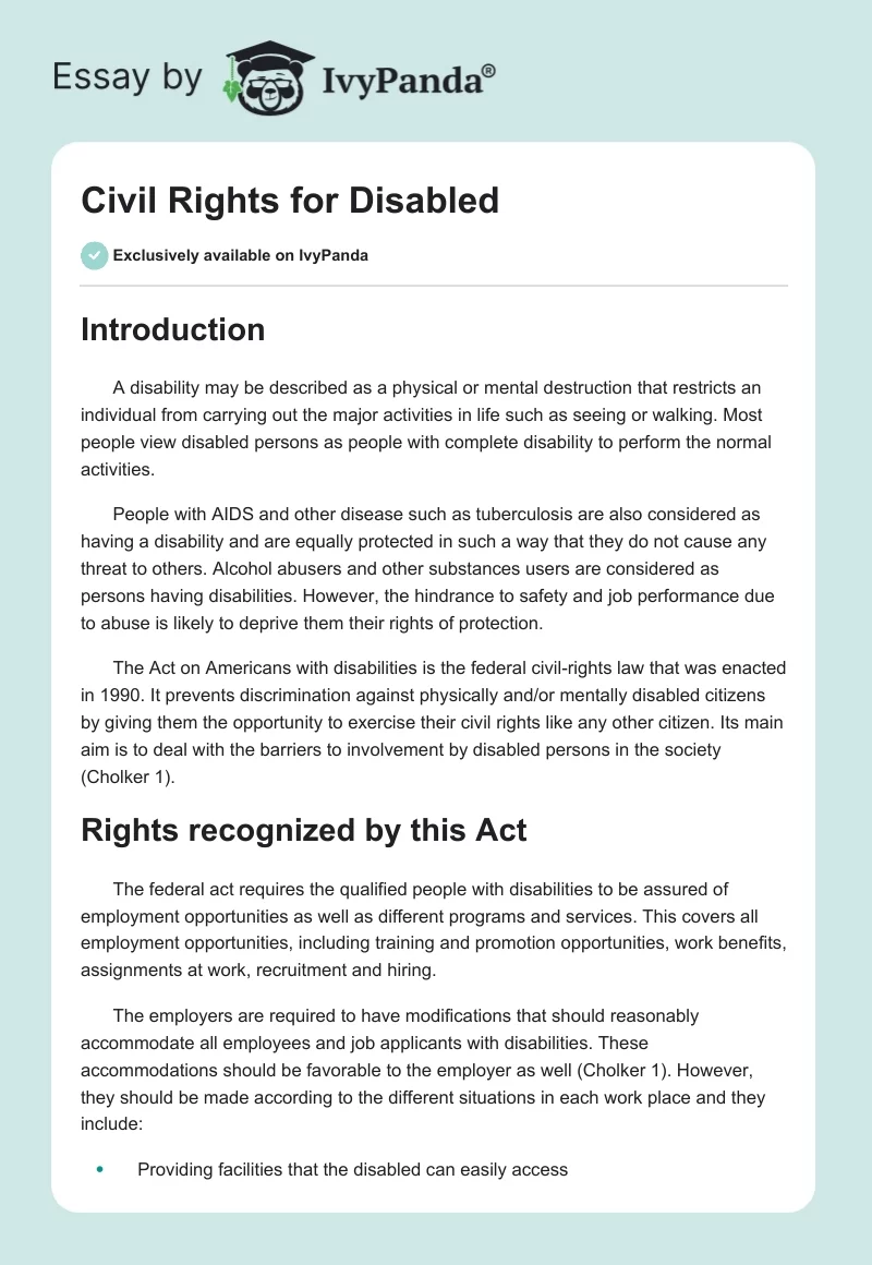 Civil Rights for Disabled. Page 1