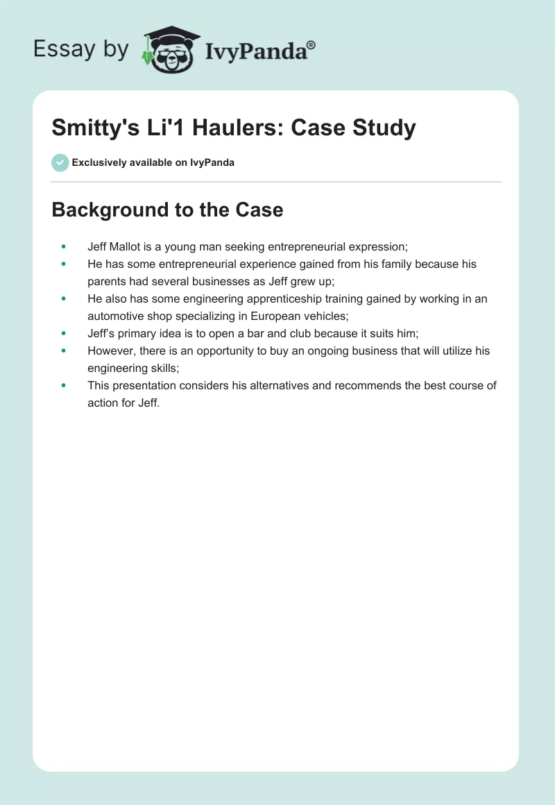Smitty's Li'1 Haulers: Case Study. Page 1