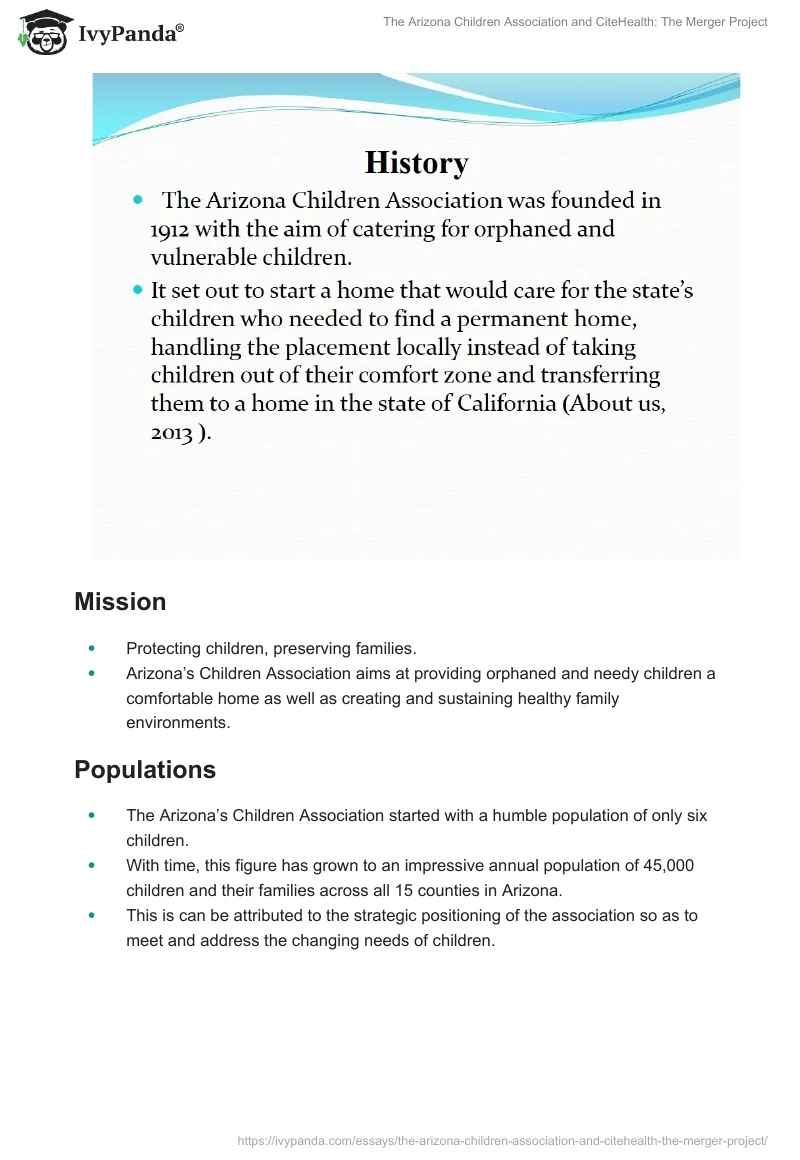 The Arizona Children Association and CiteHealth: The Merger Project. Page 4