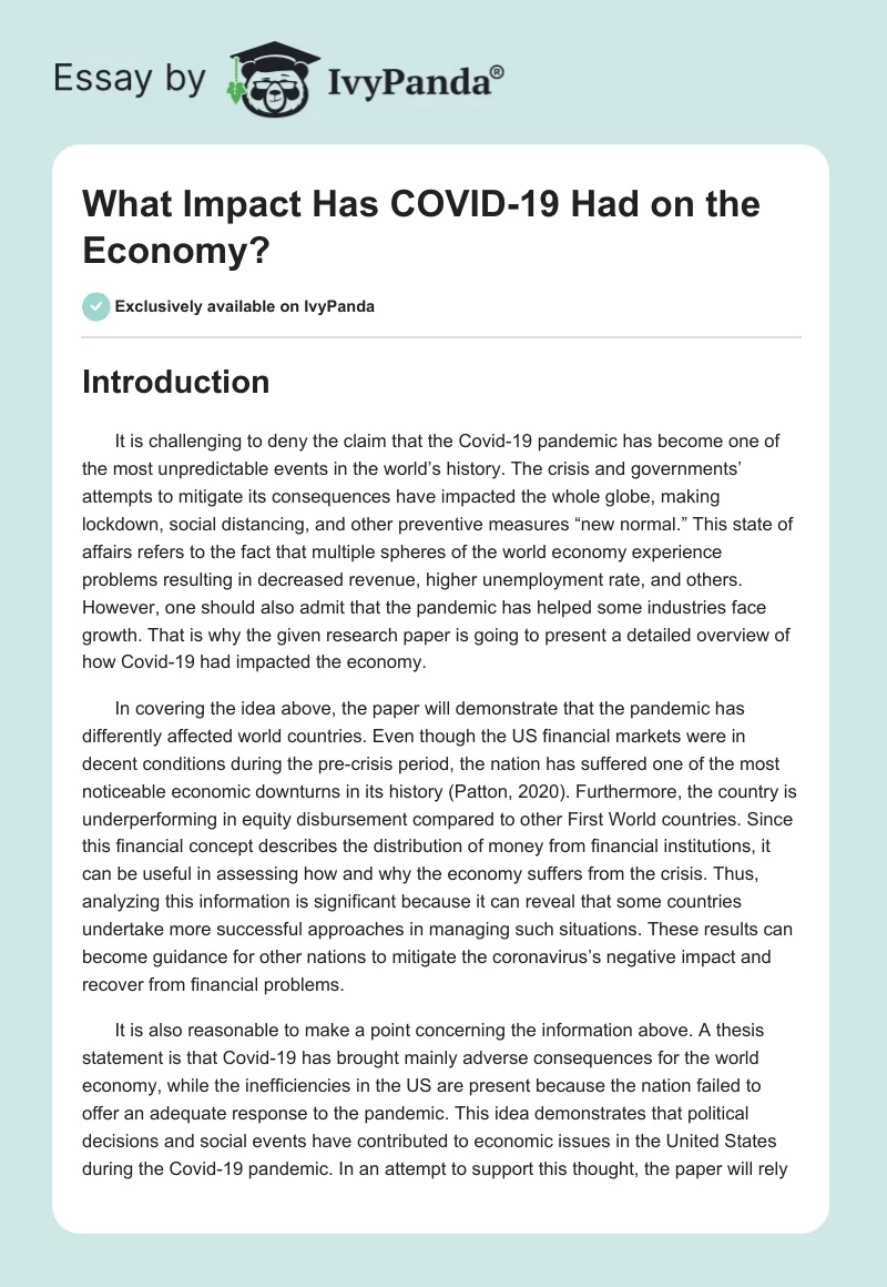 What Impact Has COVID-19 Had on the Economy?. Page 1