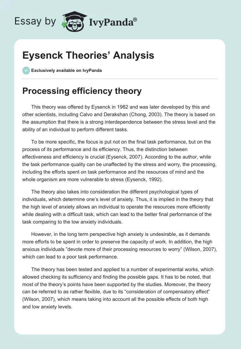 Eysenck Theories’ Analysis. Page 1